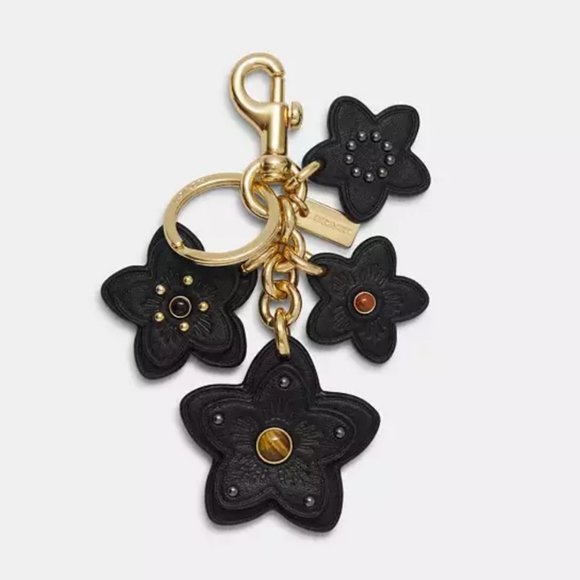 Coach Wildflower Mix Large Leather Bag Charm Black & Gold Multi - Picture 7 of 7